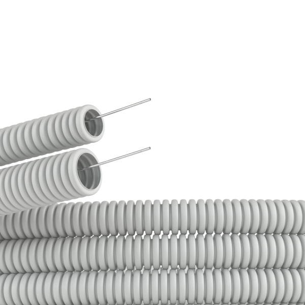 DKC Труба ПВХ гибкая гофр. д.40мм, лёгкая с протяжкой, 20м, цвет серый