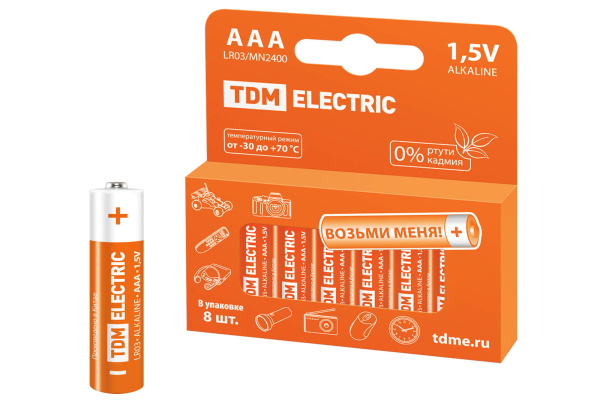 TDM Элемент питания LR03 AAA Alkaline 1,5V PAK-8 SQ1702-0004