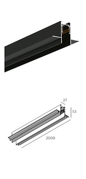 Technolight 80001-2M-BK Трек встраиваемый в гипсокартон 2м с заглушками в комплекте RAL 9005 черный
