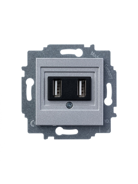 Купить ABB EPJ Levit серебро / дымчатый чёрный USB зарядка двойная, серебро 2CHH290040A6070