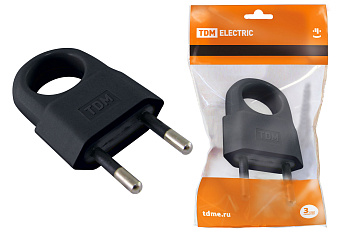 TDM Вилка б/з с кольцом черная 10А 250В (евровилка CEE 7/16) SQ1806-0190