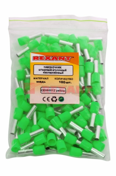 Купить Наконечник штыревой втулочный изолированный F-12мм 6мм² (НШВи 6.0-12 / Е 6,0-12 / E6012) зеленый Rexant 08-0823