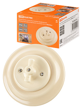 TDM Выключатель скрытой установки фарфоровый поворотный 2-кл. с ручкой (бантик) 10А сл. кость «Болонь» T SQ1820-0315