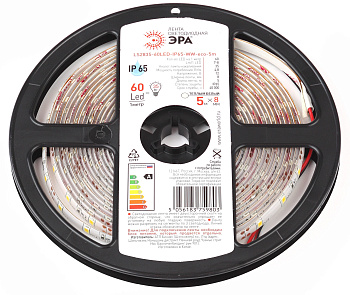ЭРА Лента светодиодная LS2835-60LED-IP65-WW- LS2835-60LED-IP65-WW-eco-5m