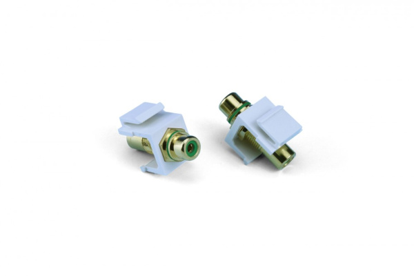 Hyperline KJ1-RCA/GN-HG-WH Вставка формата Keystone Jack с проходным адаптером RCA (зеленый), Hex. type, gold plated, ROHS, белая 247088