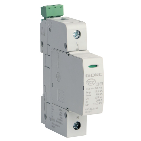 DKC УЗИП, класс I+II, 1-полюсный, L-N, 12,5кA, удаленный контроль NX1212