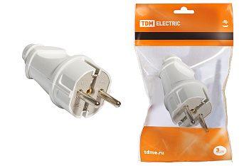 TDM Вилка прямая с/з белая 16А 250В SQ1806-0003