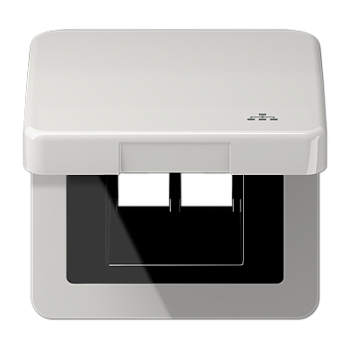 JUNG Накладка и крышка для двойных UAE розеток с символом "сеть" термопласт светло-серый CD590KLLANLG