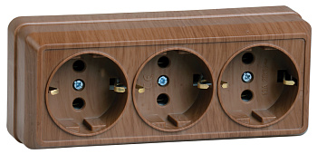 IEK OKTAVA РС23-3-ОД Розетка 3местн. с з/к 16А откр.уст. (дуб)