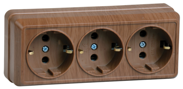 IEK OKTAVA РС23-3-ОД Розетка 3местн. с з/к 16А откр.уст. (дуб)