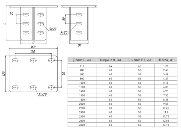 Купить EKF PROxima Кронштейн потолочный двойной 800мм (2,5мм)