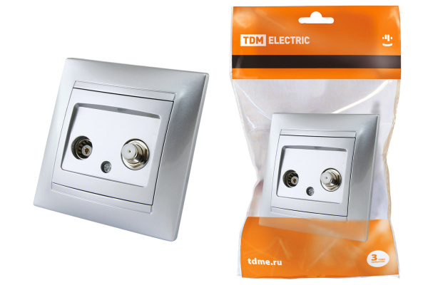 TDM Розетка TV ("мама") + SAT (F-разъем) 0-2400МГц серебр. металлик "Лама" SQ1815-0220