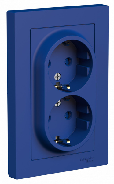 Systeme Electric AtlasDesign Аквамарин Розетка двойная с/з со шторками, 16А, в сборе