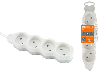 TDM Удлинитель бытовой  "Люкс" УЛ4 4 гнезда, 3м, б/з, с з/ш, ПВС 2х0,75 мм2  10А/250В бело-серый SQ1303-0227