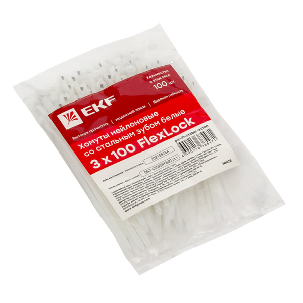 Купить EKF PROxima Хомут нейлоновый со стальным зубом (б), 3x100 (100шт)
