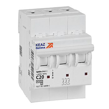 КЭАЗ OptiDin BM63 Автоматический выключатель 3P 20А C 4,5кА AC (BM63-3C20-4,5-УХЛ3) 326813