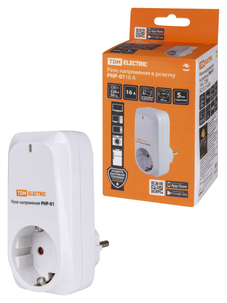 TDM Реле напряжения в розетку РНР-01, 16А SQ1513-0001