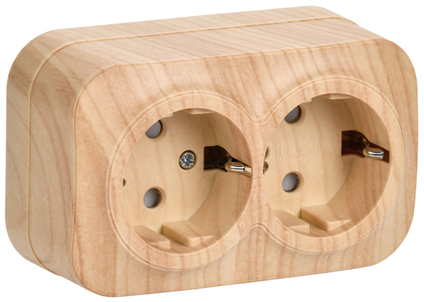 IEK GLORY РСш22-3-ХС Розет. 2-ая с з/к и з/ш о/у 16А GLORY сосна