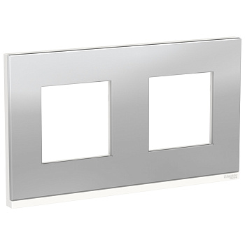 SE Unica Pure Алюминий матовый/Белая Рамка 2-ная горизонтальная NU600480