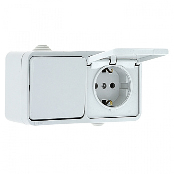 EKF PROxima Блок розетка-выключатель 1-кл. 16А с/з с крышкой IP44 белая Прага EKRV16-050-10-440