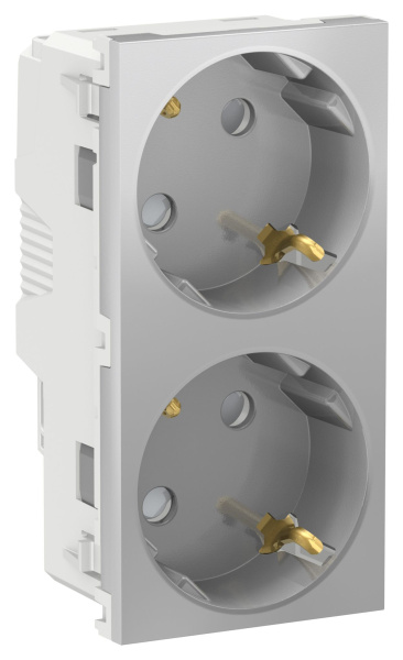 Купить SE Unica New Алюминий Розетка с/з двойная, со шторками, винт. зажим. NU306730A