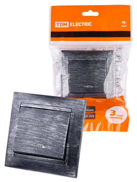 TDM Выключатель 1 кл. с подсветкой 10А старинное серебро "Лама" SQ1815-0646