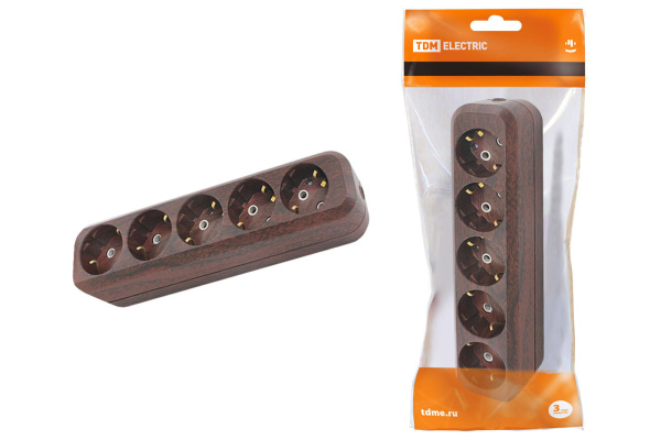 TDM Колодка розеточная 5 гнезд 2П+3 16А 250В "Эко" (бук) SQ1806-0068