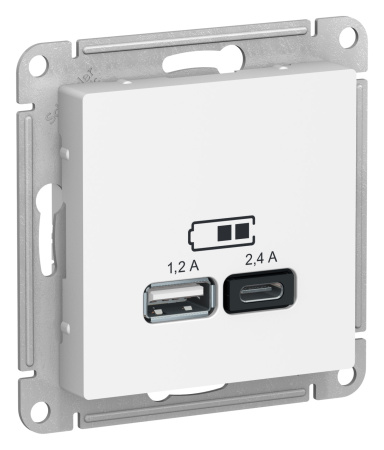 Systeme Electric AtlasDesign Белый USB A+С, 5В/2,4 А, 2х5В/1,2 А, механизм Купить Systeme Electric AtlasDesign Белый USB A+С, 5В/2,4 А, 2х5В/1,2 А, механизм