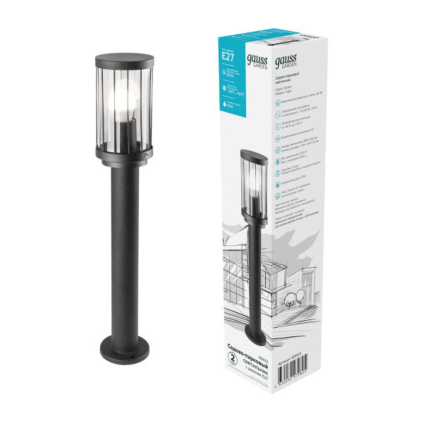 Купить Gauss Светильник садово-парковый Vega столб 10.5*50cm, 170-240V / 50Hz, 1xE27, Max.60W, IP: 54, GD023