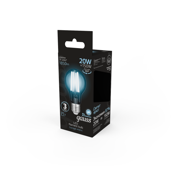 Купить Gauss Лампа Filament А60 20W 1850lm 4100К Е27 LED 102902220
