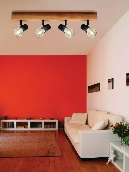 Купить Eglo 98114 Светильник на балке TOWNSHEND 3, 4x60W(E27), дуб/черный