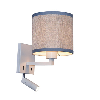 Favourite Essentia Светильник настенный металл окрашен в белый цвет, плафон бежевого цвета типа рогожки, с выключателем 1*E27*40W, 1*LED*3W*12V 2002-2W Favourite Essentia Светильник настенный металл окрашен в белый цвет, плафон бежевого цвета типа рогожки, с выключателем 1*E27*40W, 1*LED*3W*12V 2002-2W