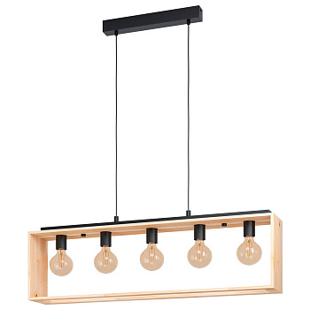 Eglo 43414 Подвес FAMBOROUGH, 5х40W (E27), L1000, B160, H1100, cталь, дерево, черный, натуральный