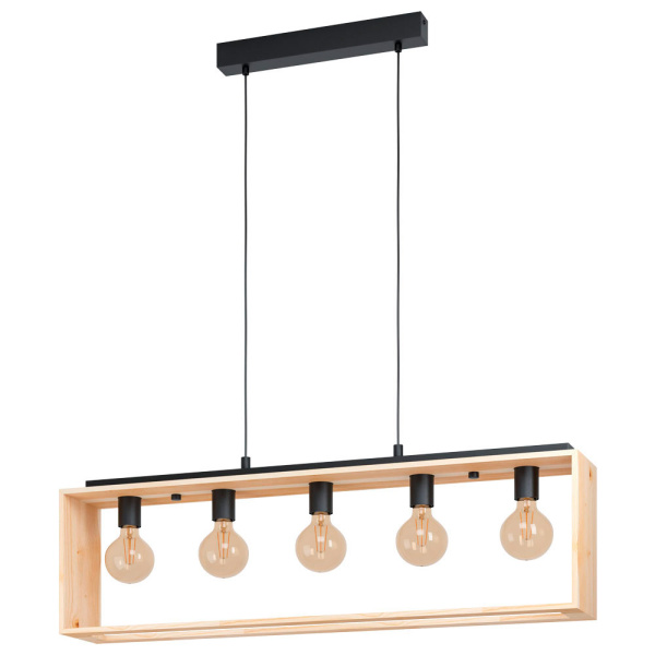 Eglo 43414 Подвес FAMBOROUGH, 5х40W (E27), L1000, B160, H1100, cталь, дерево, черный, натуральный
