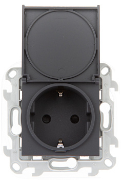 Simon 24 Графит Розетка 2К+3 Sсhuko IP44 c крышкой и защитными шторками 2450448-038