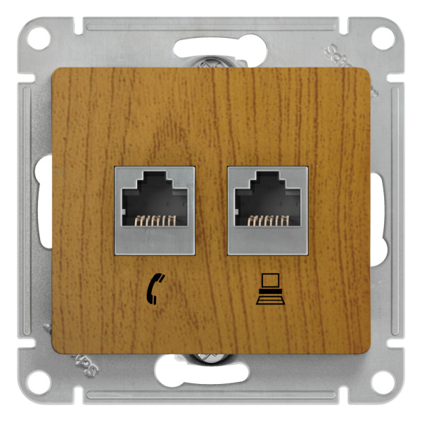 Systeme Electric Glossa Дерево Дуб Розетка 2-я RJ11+RJ45, кат.5E