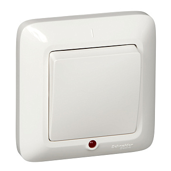 SE Wessen Прима внутр Бел Выключатель 1-клавишный с подсветкой 6А (в сборе) (опт.упак.) S16-053-B