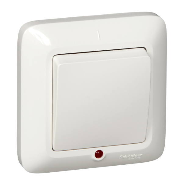 SE Wessen Прима внутр Бел Выключатель 1-клавишный с подсветкой 6А (в сборе) (опт.упак.) S16-053-B