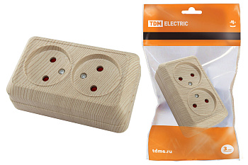 TDM Розетка двойная 2П открытой установки с з/ш IP20 10А, сосна "Ладога" SQ1801-0055