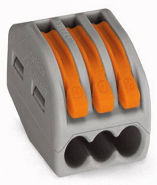 222-413 Универсальная клемма, 3-проводная, серая (0,08-2,5/4 мм²) (50 шт./уп.) Rexant 07-5153