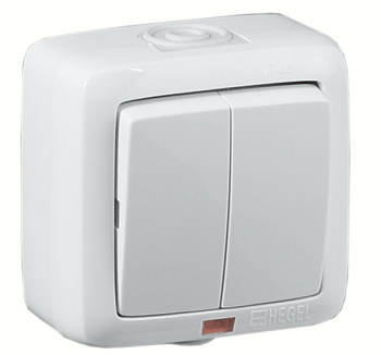 Hegel Альфа IP44 наруж Белый ВА16-252 Выключатель 2-клавишный, с индикацией, брызгозащищенный