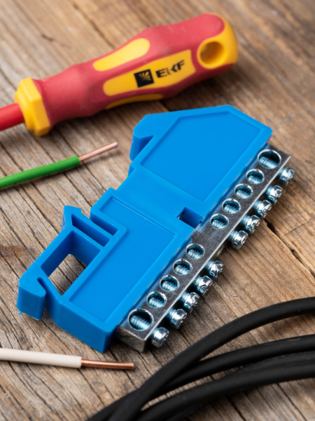 Купить EKF PROxima Шина "0" N (6x9мм) 10 отв. цинк синий изолятор на DIN-рейку