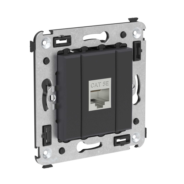 Купить DKC Компьютерная розетка RJ-45 без шторки в стену, кат.5e одинарная экранированная, "Avanti", "Черный матовый"