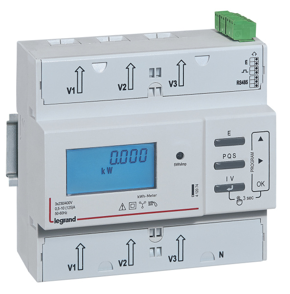 Купить Legrand Трехфазный счётчик EMDX³ - сертификат MID - 125 А - 6 модулей - выход RS 485 412074