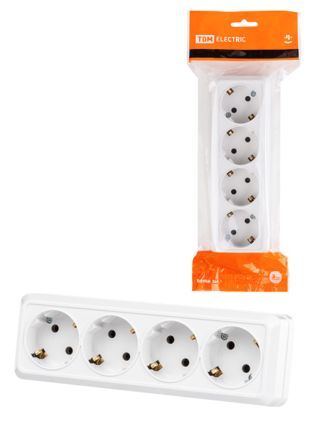 TDM Розетка 4-х местная горизонтальная 2П+3 открытой установки IP20 16A белая "Ладога" SQ1801-0130