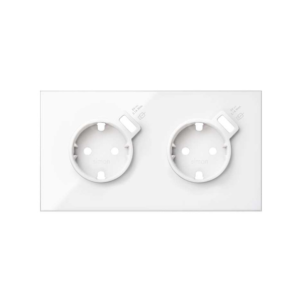 Simon 100 Белый глянец Кит 2 поста, фронт. Накладка на 2 розетки Schuko с з/у USB SC 10020211-130