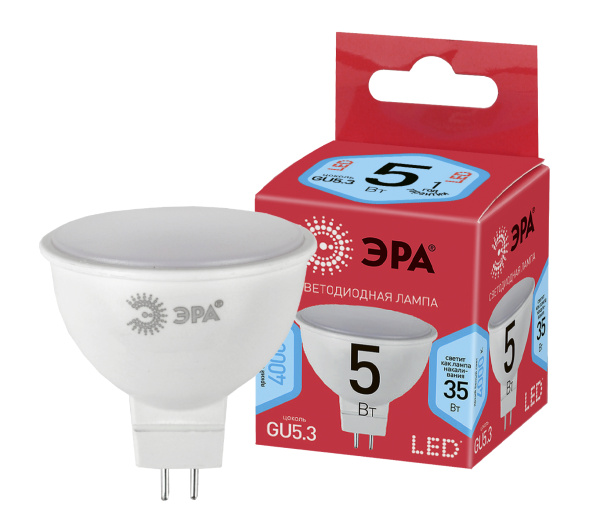 ЭРА ECO LED MR16-5W-840-GU5.3 (диод, софит, 5Вт, нейтр, GU5.3)