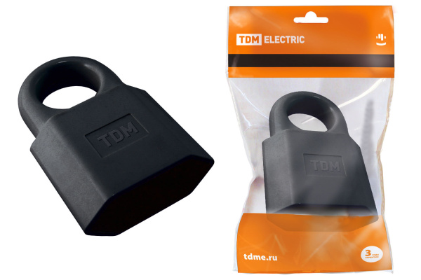 TDM Кабельная розетка 2П 10А 250B (под евровилку CEE 7/16) с з/ш с кольцом черная SQ1806-0192