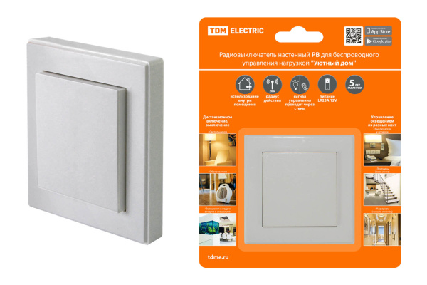 TDM Радиовыключатель настенный РВ1 (1 клав.) для  беспроводного управления нагрузкой  "Уютный дом" SQ1508-0214