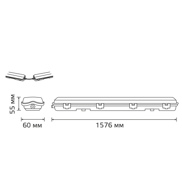 Купить Gauss Влагозащитный Светильник СПП-Т8-G13 LITE 1576*60*55мм IP65 для светодиодных ламп 1х1500мм 1/16 909437115